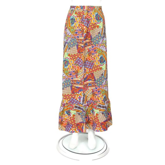 Vtg 70s Rainbow Psychedelic Patchwork Print Ruffl… - image 9