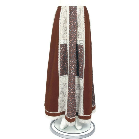 Vtg 1970's Cottagecore Patchwork Maxi Skirt Lace … - image 4