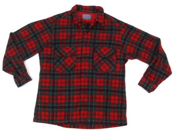 Vintage 60s PENDLETON Mens Board Shirt Plaid Rojo Verde Loop Collar tamaño L /014