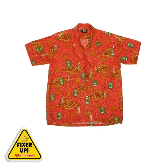 Hawaiian Imperial Vintage 60's Mens Aloha Shirt Orange Sizexs/s