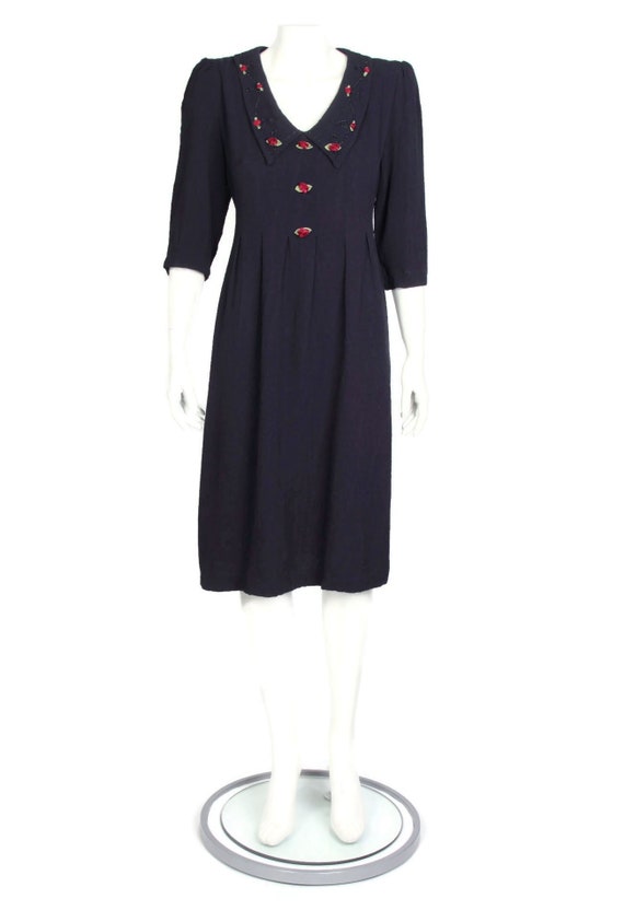 Vintage 90 s J.B.S LTD. Navy Blue Crepe Cottagecore Floral Beaded Collar Dress Sz 8 Etsy Canada