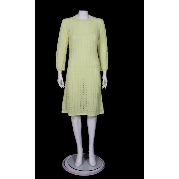 Vintage 70s Knit Crochet Neon Yellow Peekaboo Long Sleeve Mod Sun