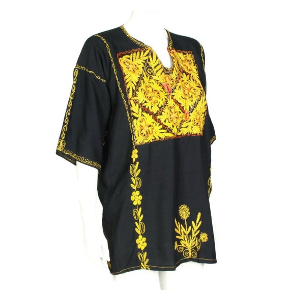 Vintage Embroidered Floral Mexican Black Tunic To… - image 3