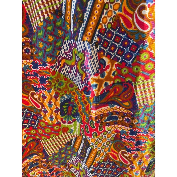 Vtg 70s Rainbow Psychedelic Patchwork Print Ruffl… - image 5