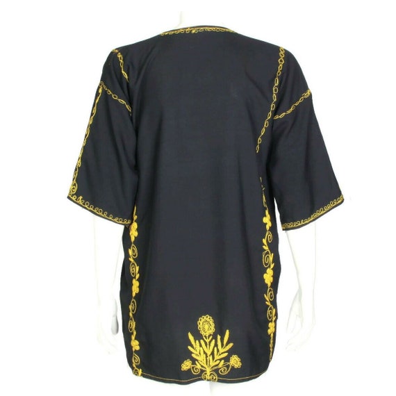 Vintage Embroidered Floral Mexican Black Tunic To… - image 4