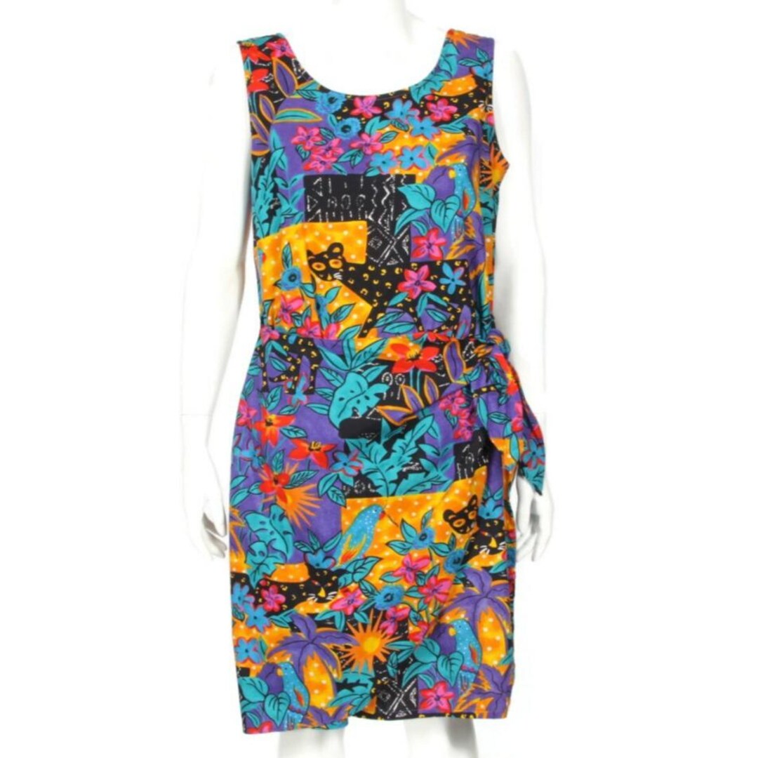 Vintage Hilo Hattie Hawaiian Sarong Wrap Dress Tropical Black Cat ...