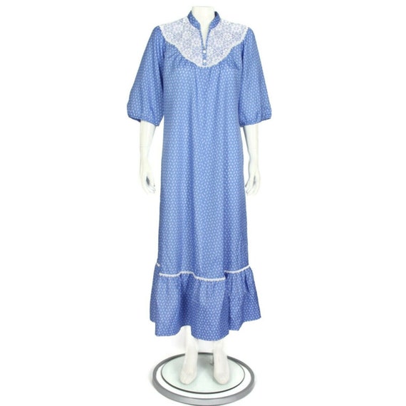 Vintage 70s Hawaii Sears MuuMuu Kaftan Dress Blue… - image 1