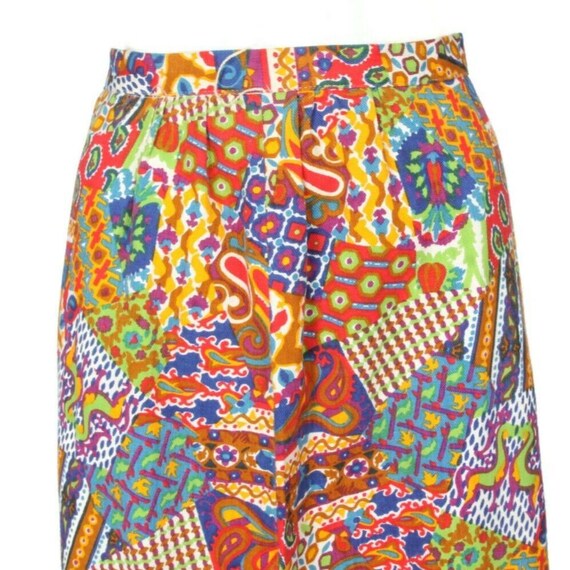 Vtg 70s Rainbow Psychedelic Patchwork Print Ruffl… - image 8