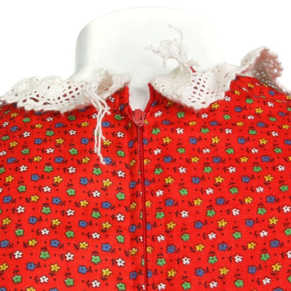 Vtg Prairie Cottagecore Calico Floral Red Crochet… - image 5