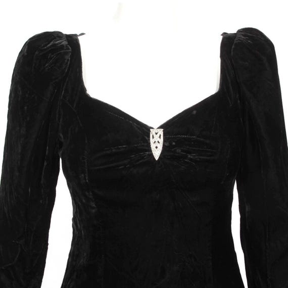 Vintage 80's CONTEMPO  CASUALS Black Crushed Velvet Puff Sleeve Dress sz S /784 View 3