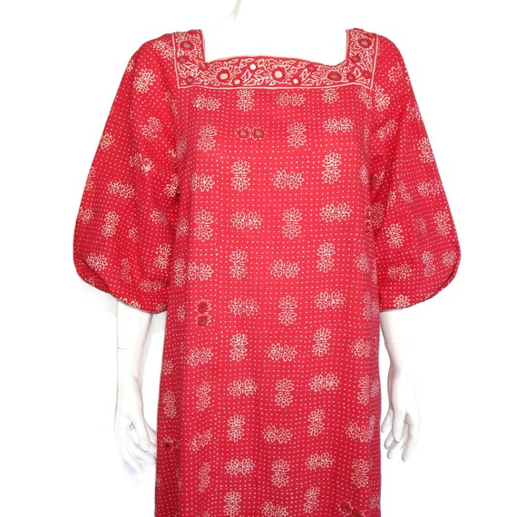 Vintage 1970s Ramona Rull Dress Cotton Mirror Red… - image 5