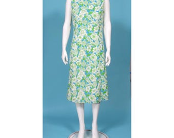 The Sporting Tailors Vintage 70s Mod Green Blue Flower Power Dress sz 12 /063