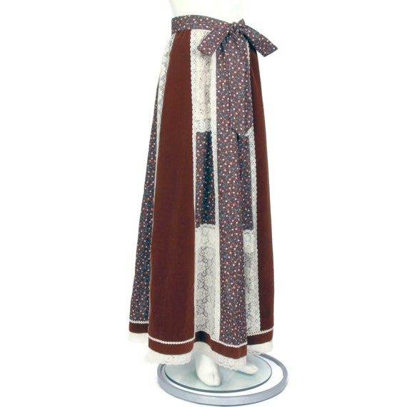 Vtg 1970's Cottagecore Patchwork Maxi Skirt Lace … - image 3