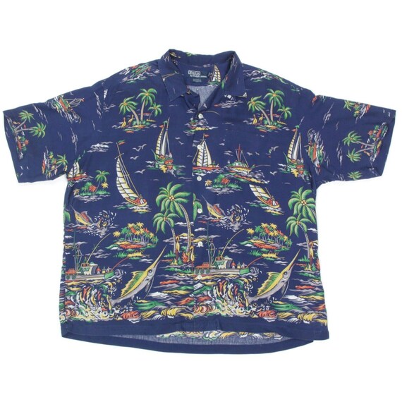 Vtg Polo Ralph Lauren Caldwell Hawaiian Shirt Marlin Fishing