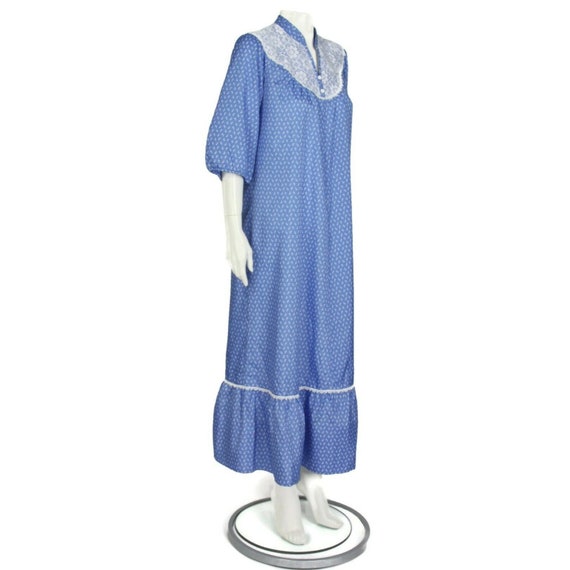 Vintage 70s Hawaii Sears MuuMuu Kaftan Dress Blue… - image 6