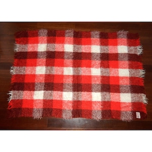 Vintage Glen Cree 100 % Mohair Wolle Decke Tartan Kariert Rot 45x64 Zoll