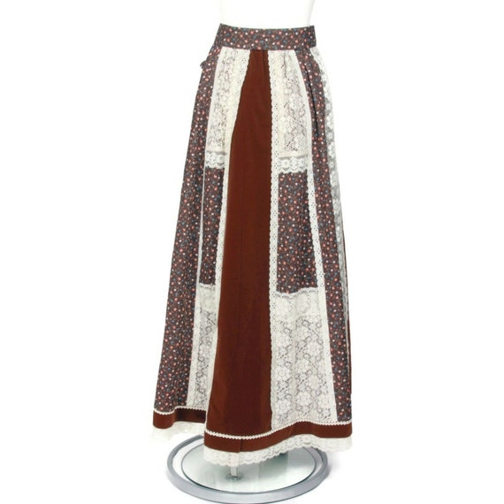 Vtg 1970's Cottagecore Patchwork Maxi Skirt Lace … - image 1