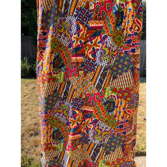 Vtg 70s Rainbow Psychedelic Patchwork Print Ruffl… - image 6