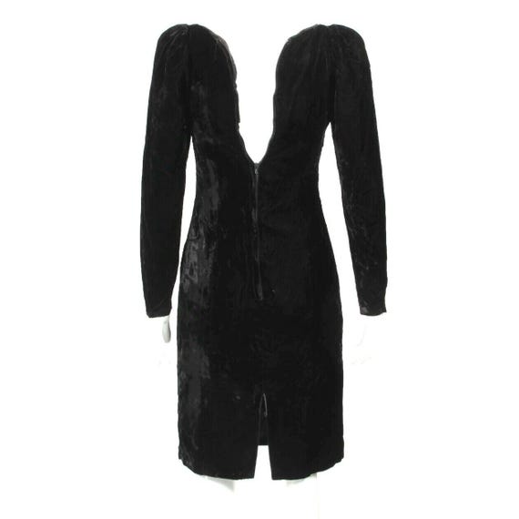 Vintage 80's CONTEMPO  CASUALS Black Crushed Velvet Puff Sleeve Dress sz S /784 View 6