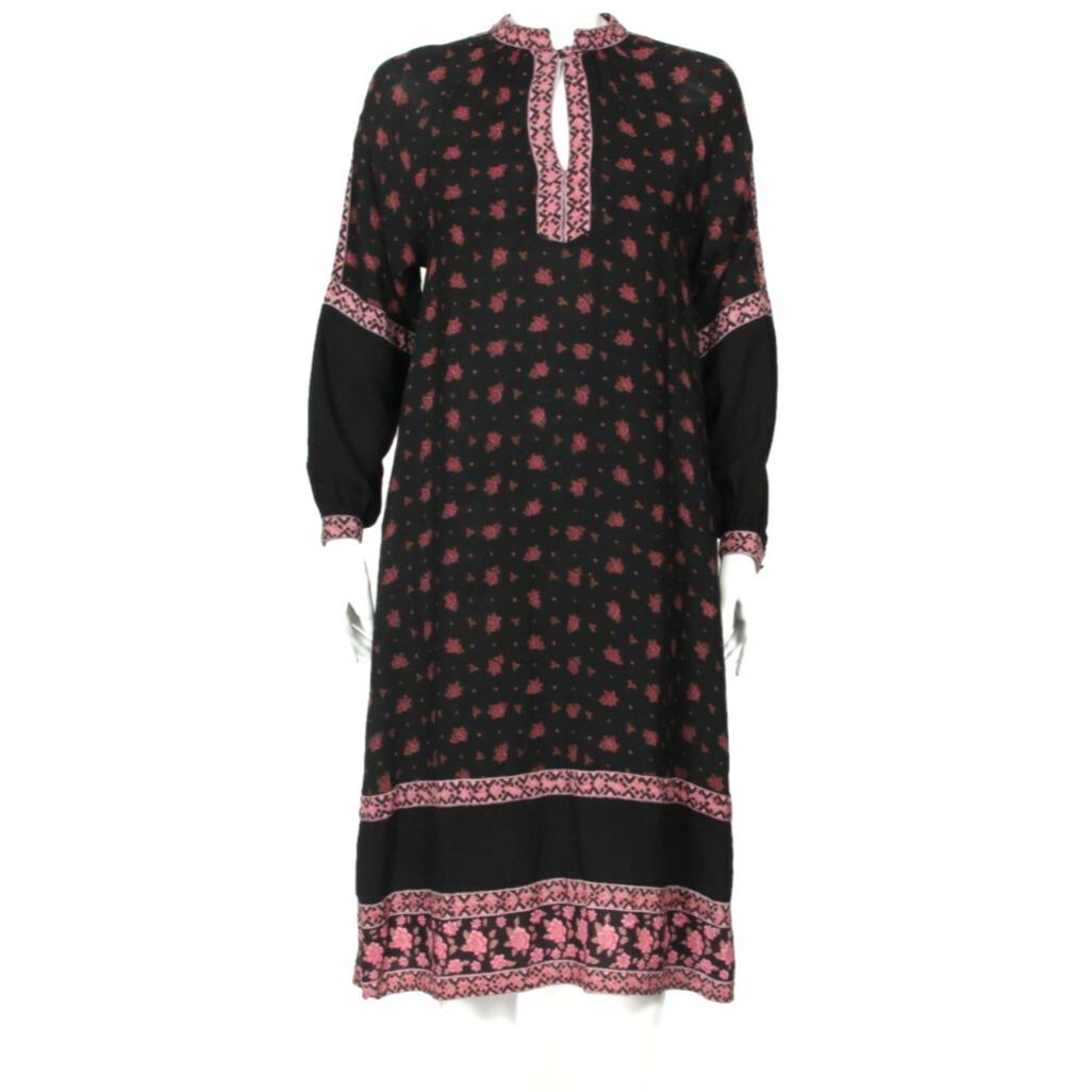 Vtg 70s Ritu Kumar Judith Ann Floral Block Print Midi Dress