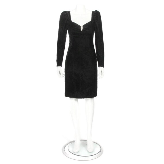 Vintage 80's CONTEMPO  CASUALS Black Crushed Velvet Puff Sleeve Dress sz S /784 View 2