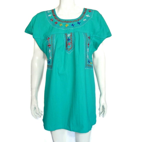 Vintage Mexican Embroidered Tunic Kahlo Dress Pre… - image 1