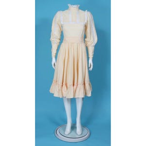 Vintage 70s Laura Ashley Prairie Yellow White Ditsy Cotton Dress sz S/10 /160