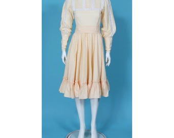 Vintage 70s Laura Ashley Prairie Yellow White Ditsy Cotton Dress sz S/10 /160
