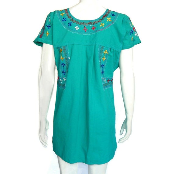 Vintage Mexican Embroidered Tunic Kahlo Dress Pre… - image 4