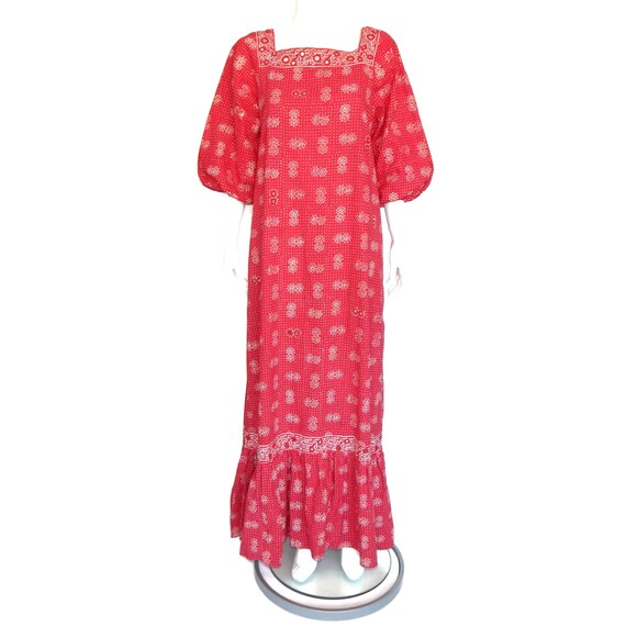 Vintage 1970s Ramona Rull Dress Cotton Mirror Red… - image 1