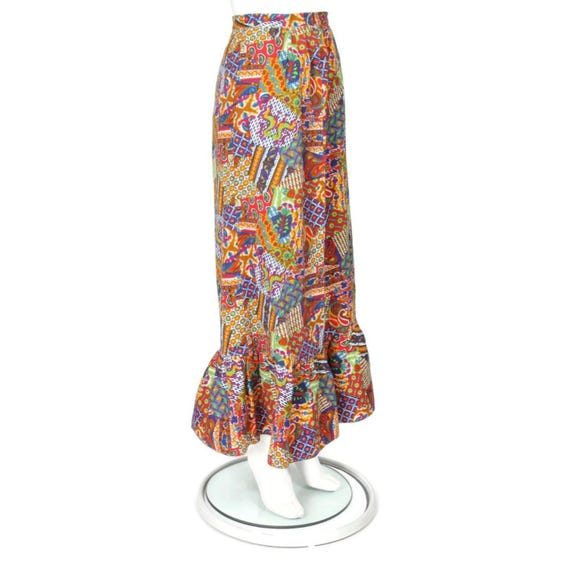 Vtg 70s Rainbow Psychedelic Patchwork Print Ruffl… - image 7
