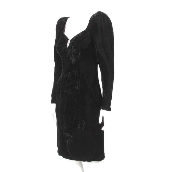 Vintage 80's CONTEMPO  CASUALS Black Crushed Velvet Puff Sleeve Dress sz S /784 View 5