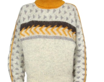 Vtg Alafoss Icewool Sweater Gray Arrow Nordic Knit 80s Iceland Pullover XS /234