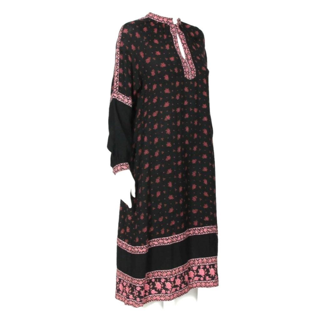 Vtg 70s Ritu Kumar Judith Ann Floral Block Print Midi Dress