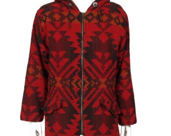 Abrigo vintage Woolrich para mujer, color rojo medio, estilo azteca, navajo, estilo rancho del suroeste, manta /078