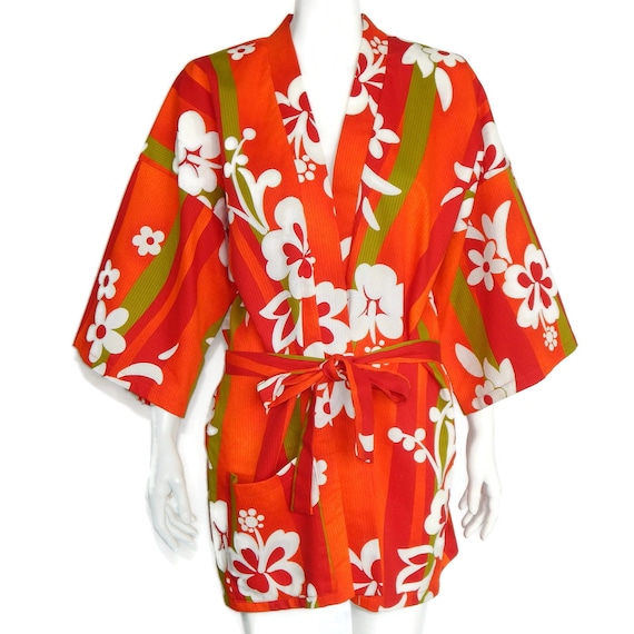 Vintage Hawaiian Cover Up Kimono Sleeve Aloha Flor