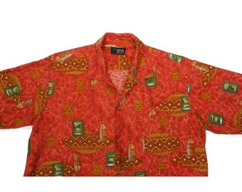 Hawaiian Imperial Vintage 60's Mens Aloha Shirt Orange Sizexs/s