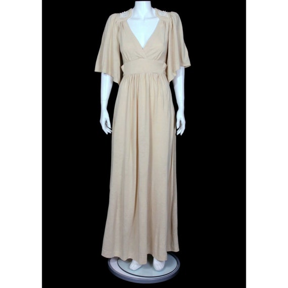 Vtg 70s Jody T Prairie Maxi Dress XS/S Tan Beige … - image 1