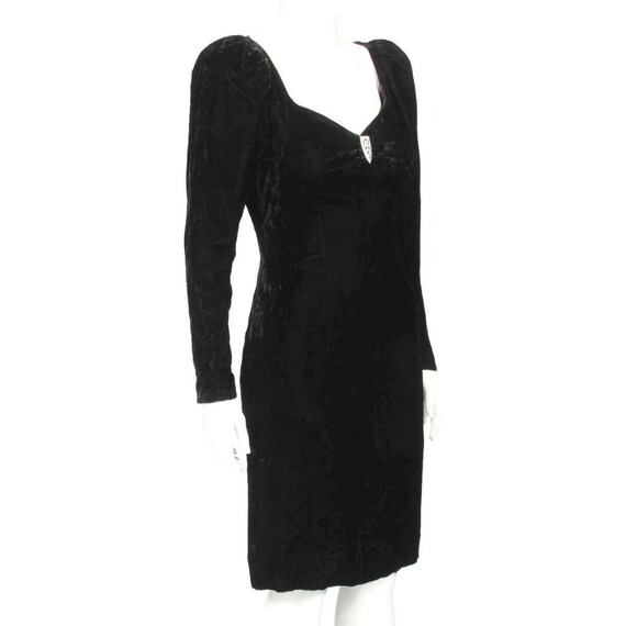 Vintage 80's CONTEMPO  CASUALS Black Crushed Velvet Puff Sleeve Dress sz S /784 View 4