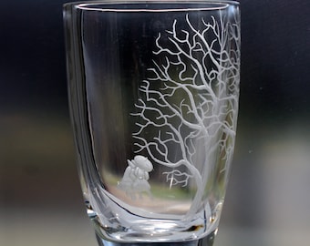 Ekenäs People Under a Tree Swedish Engraved Crystal Vase