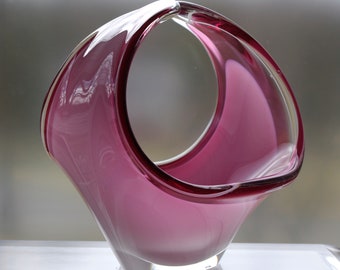 Flygsfors Kedelv Pink Glass Coquille Baskets, 1950s Design, Sweden