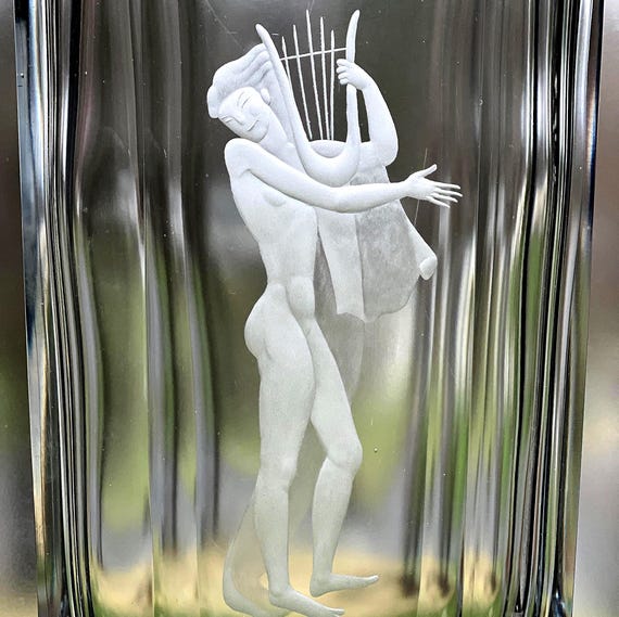 Kosta Bergh Naked Man (Apollo) with Lyre 1942 Engraved Lead Crystal Vase