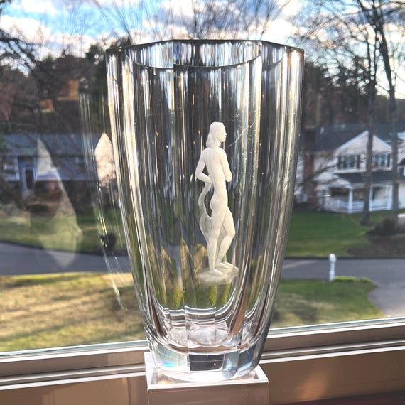 Orrefors Palmqvist 1938, Engraved Nude on a Large Swedish Crystal Vase