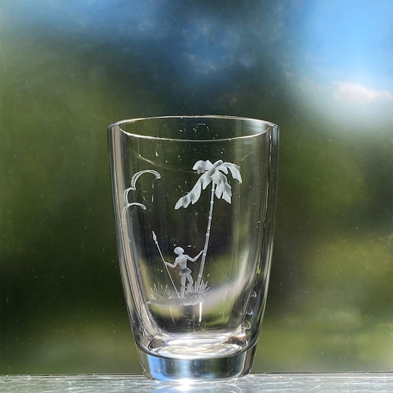 Målerås Semi Nude with Spear Vase Engraved Swedish Crystal Designed by Folke Walwing