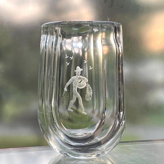 Orrefors Vase Man Sowing Seed, Swedish Lead Crystal, Palmqvist 1943