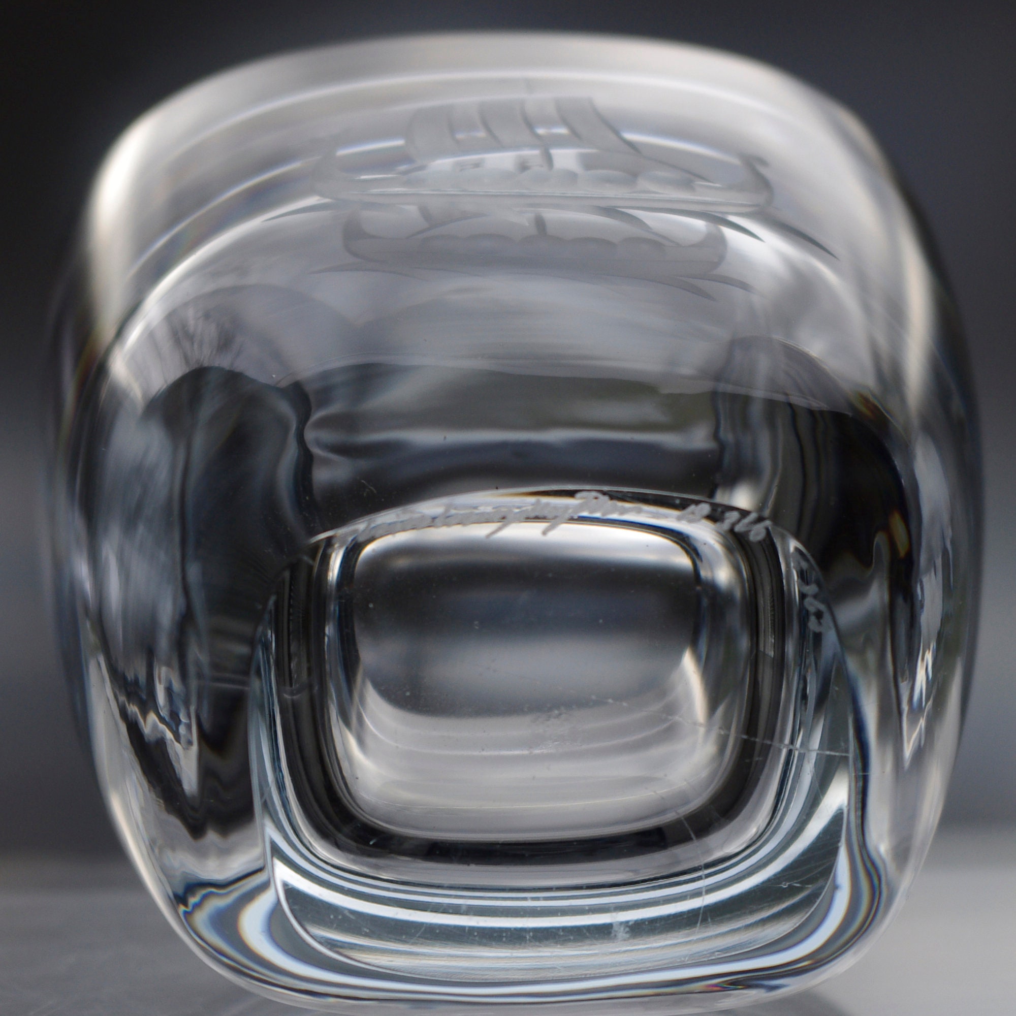 Strömbergshyttan Ice Blue Engraved Glass Vase, Viking Longship