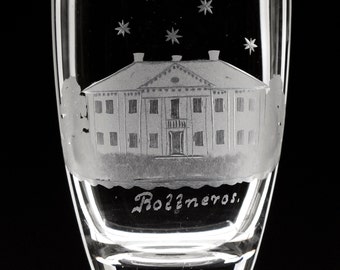 Swedish Engraved Glass Mini Vases Souvenir Provincial Buildings and Churches
