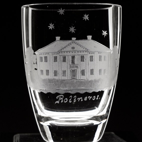 Swedish Engraved Glass Mini Vases Souvenir Provincial Buildings and Churches