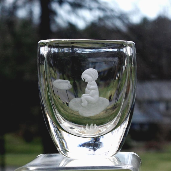 Kosta Thumbelina Engraved Mini Glass Vase 1960s Lindstrand Design