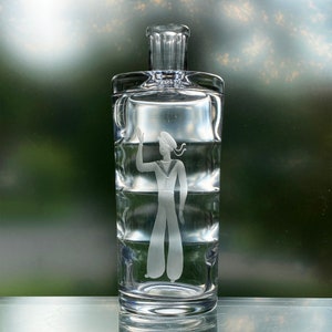 Kosta Bergh-Widholm 1930s Engraved Lead Crystal Decanter with Sailor, No Stopper, Water Spots, Perfect Gift